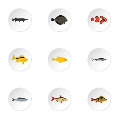 Balık Icons set, düz stil