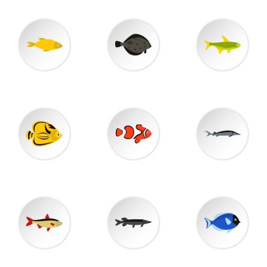Tropikal balık simgeler ayarla, stil düz