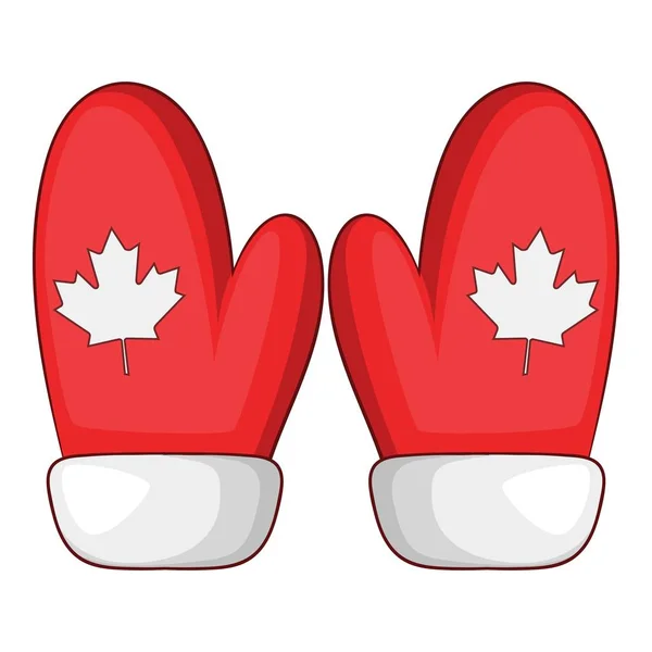 Red mittens with a maple leaf icon, cartoon style — Stock Vector