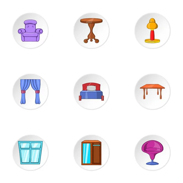 Home furniture icons set, cartoon style — Stock Vector