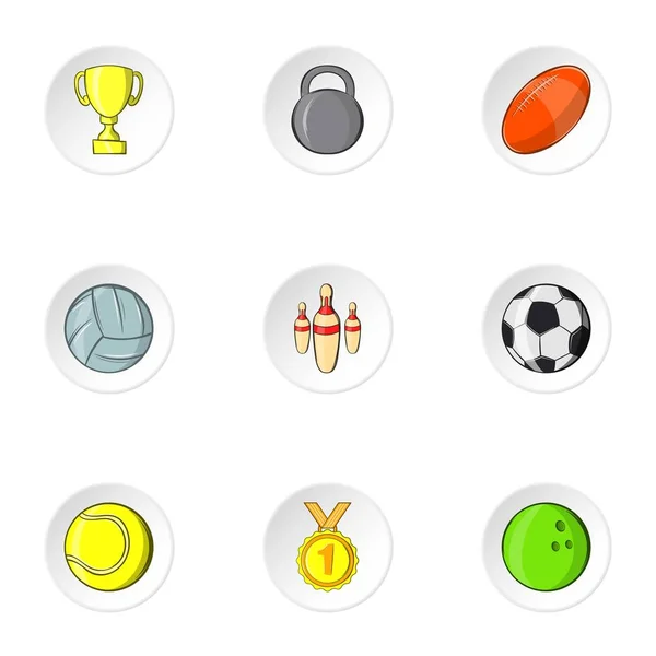 Conjunto de iconos de accesorios deportivos, estilo dibujos animados — Vector de stock