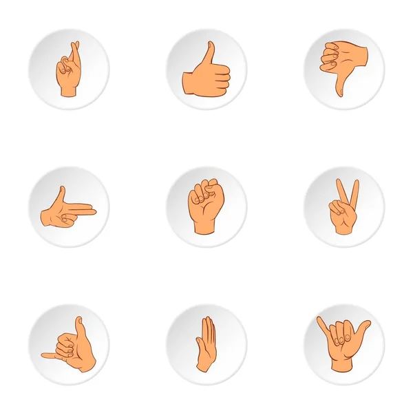 Comunicación gestos iconos conjunto, estilo de dibujos animados — Vector de stock