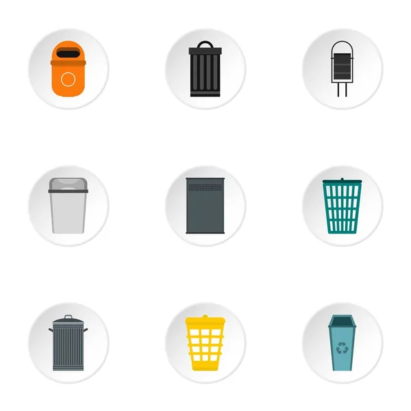 Conjunto de ícones bin lixo, estilo plano — Vetor de Stock