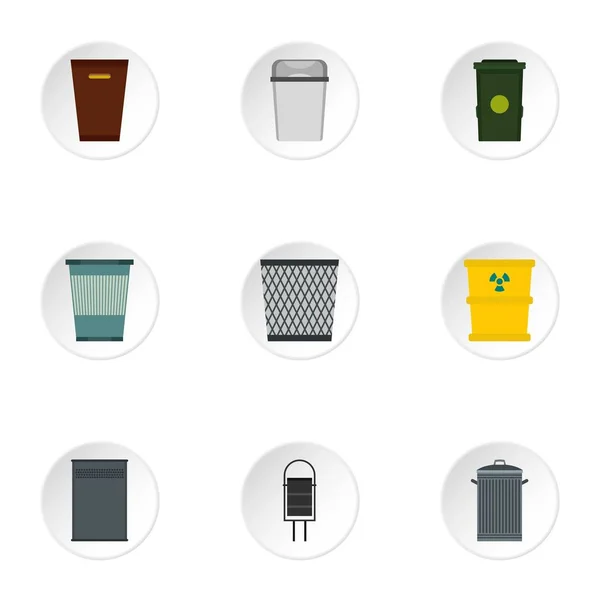 Residuos conjunto de iconos de basura, estilo plano — Vector de stock