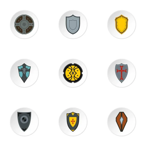 Conjunto de iconos de escudo protector, estilo plano — Archivo Imágenes Vectoriales