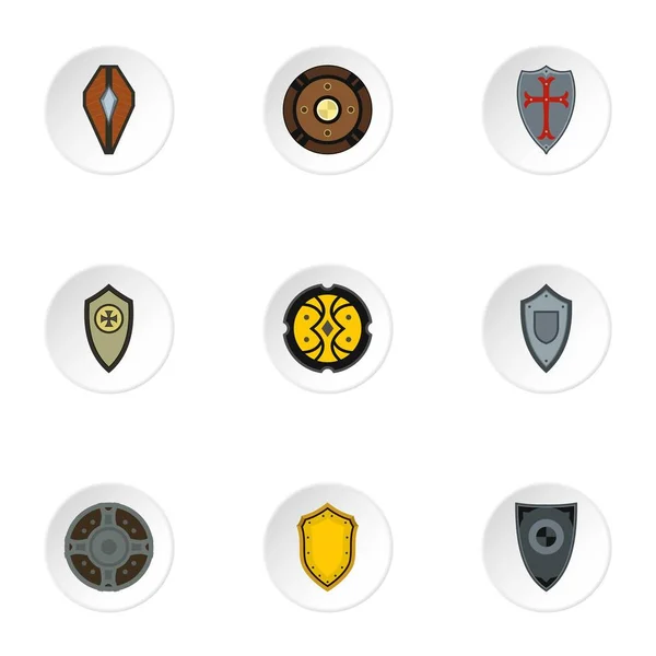 Combat shield iconen set, vlakke stijl — Stockvector