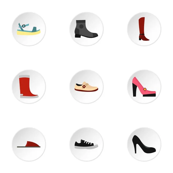 Types de chaussures icônes ensemble, style plat — Image vectorielle