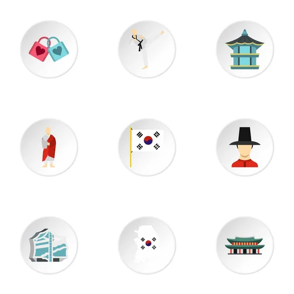 Jižní Korea republika ikony nastavit, ploché styl — Stockový vektor