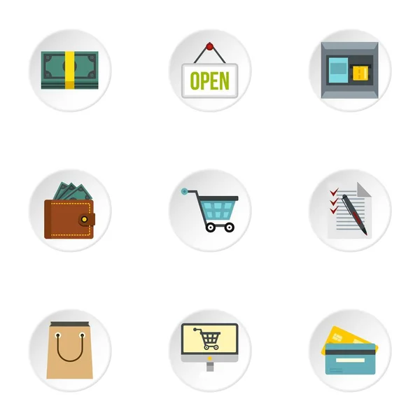 Set di icone dello shopping online, in stile piatto — Vettoriale Stock