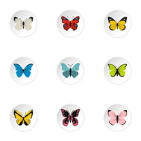Criaturas mariposas iconos conjunto, estilo plano — Vector de stock