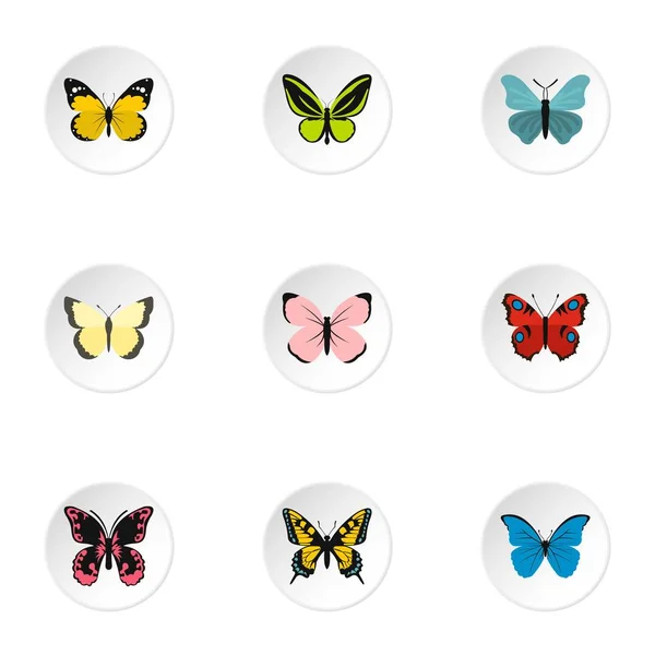 Conjunto de iconos de mariposa voladora, estilo plano — Vector de stock