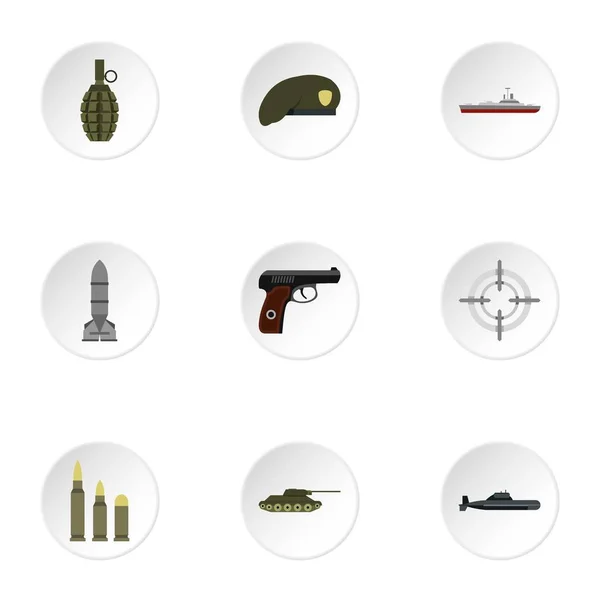 Set icone armi, stile piatto — Vettoriale Stock