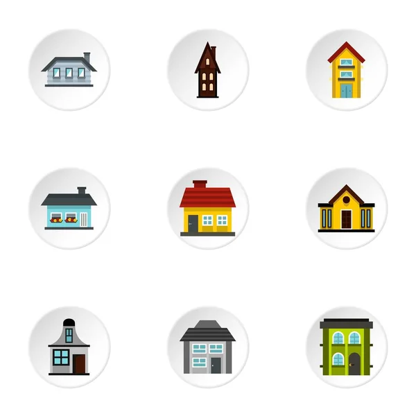 Dwelling icons set, flat style — Stock Vector