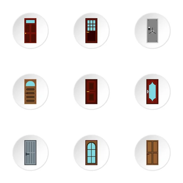 Binnendeuren iconen set, vlakke stijl — Stockvector