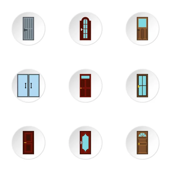Veiligheid deuren pictogrammen instellen, vlakke stijl — Stockvector