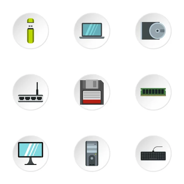 Computer setup icons set, flat style — Stock Vector