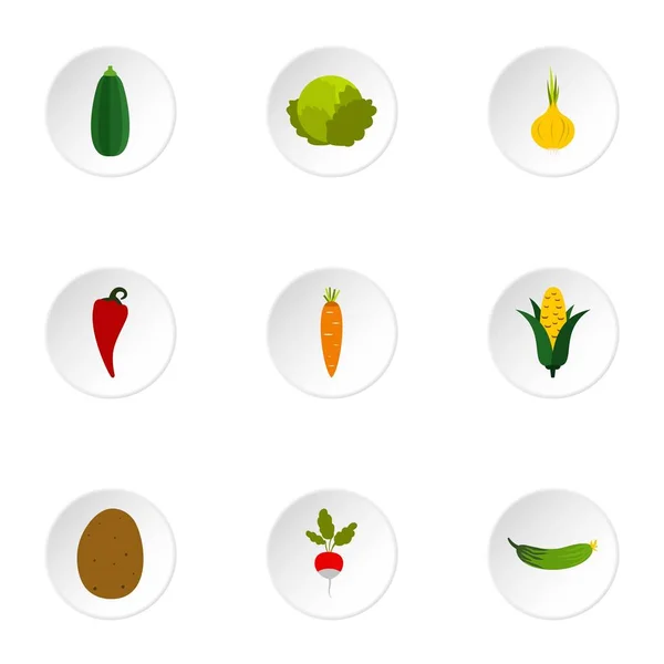 Farm vegetables icons set, flat style — Stock Vector