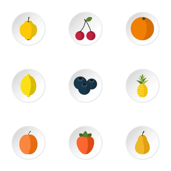 Types of fruit icons set, flat style — Stock Vector