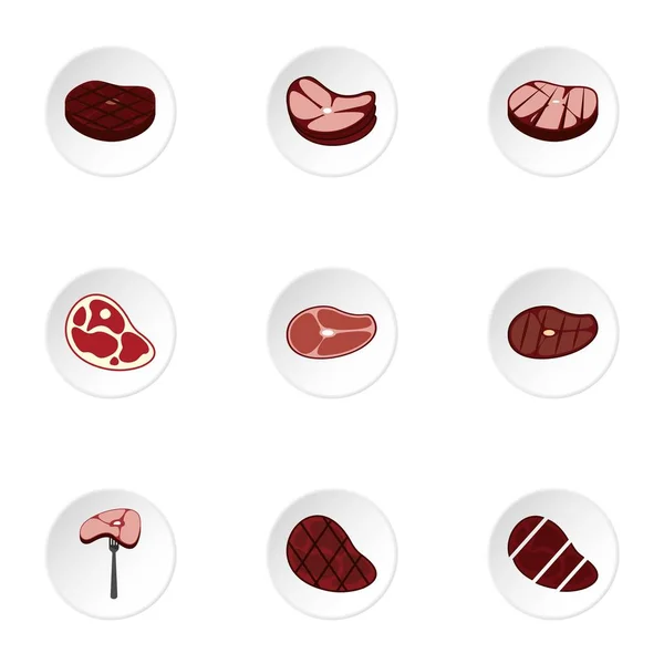 Conjunto de ícones de carne, estilo plano — Vetor de Stock