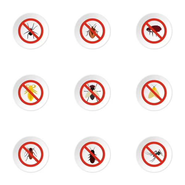 Set di icone di insetti dannosi, stile piatto — Vettoriale Stock
