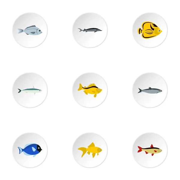 Oceano pesce icone set, in stile piatto — Vettoriale Stock