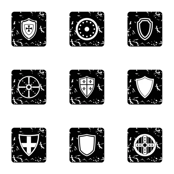 Shield Icons Set, Grunge-Stil — Stockvektor