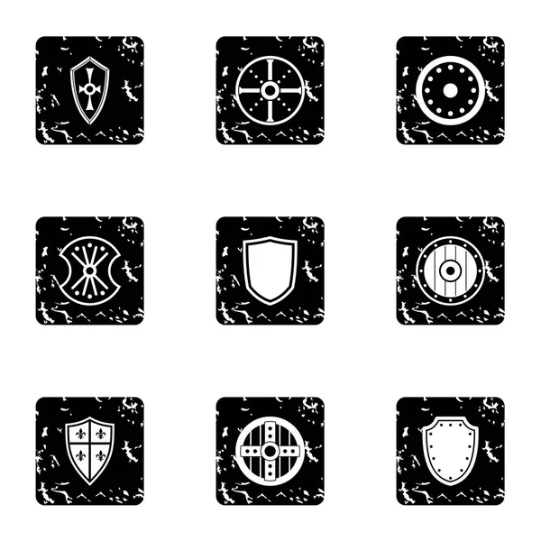 Набор значков военного щита, гранж-стиль — стоковый вектор