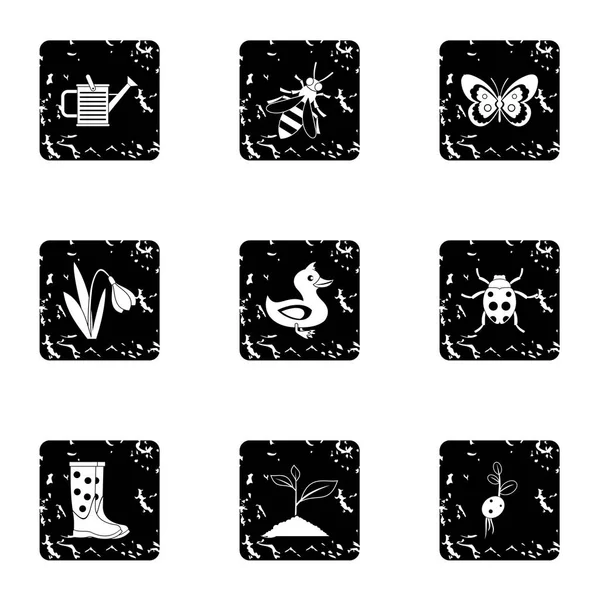 Kaleyard icons set, grunge style — Stock Vector