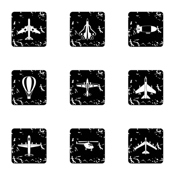 Conjunto de iconos de aviones militares, estilo grunge — Vector de stock