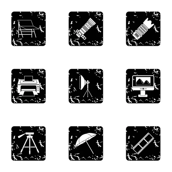 Photographing icons set, grunge style — Stock Vector