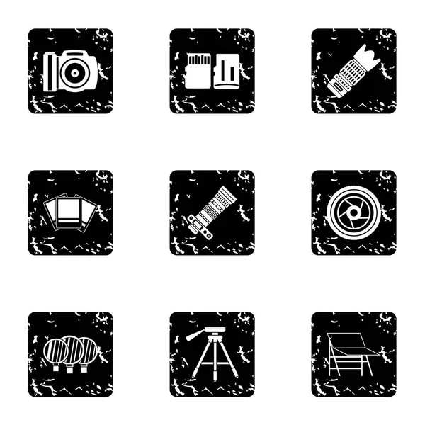 Photographic icons set, grunge style — Stock Vector