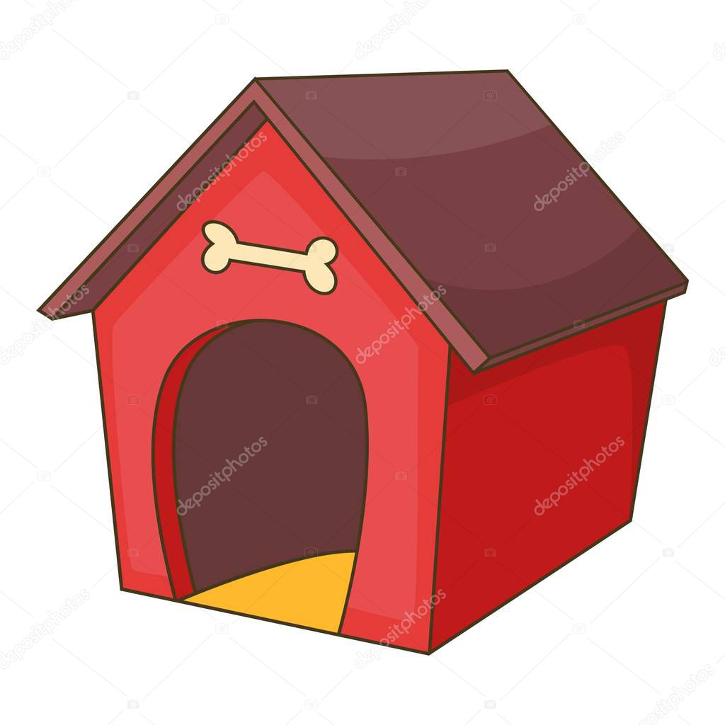 Red dog house icon, cartoon style