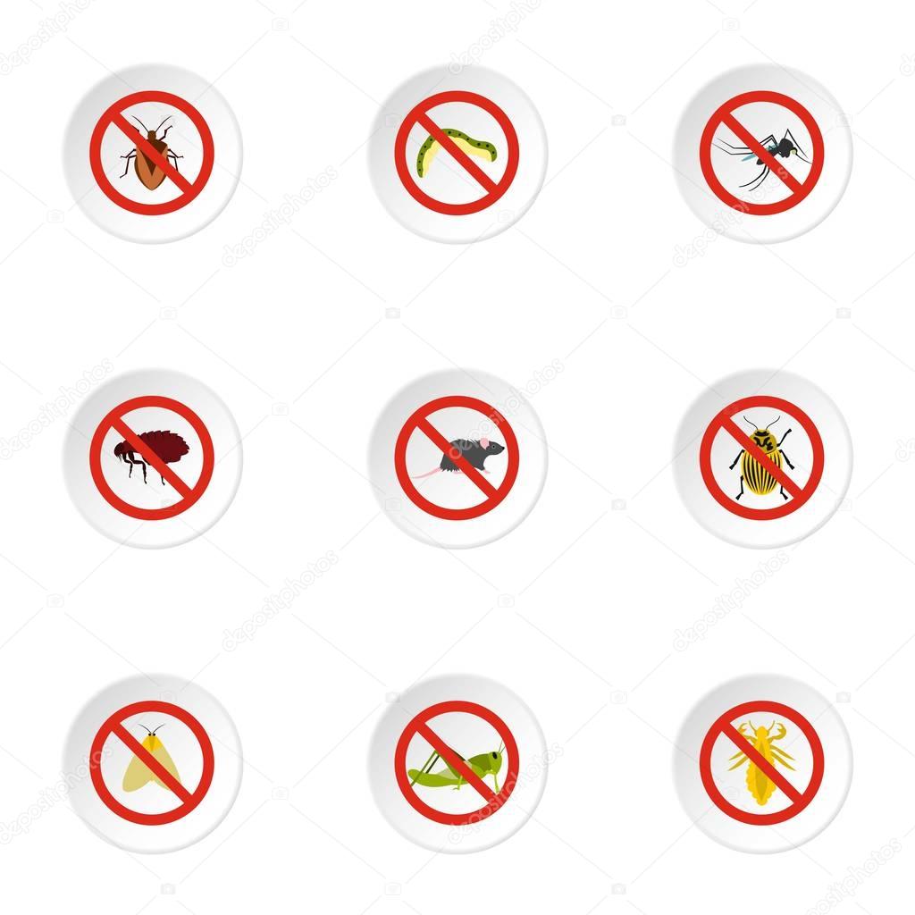 Insects sign icons set, flat style