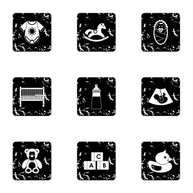 Bebek malzemeleri Icons set, grunge tarzı