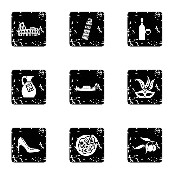 Italy icons set, grunge style — Stock Vector