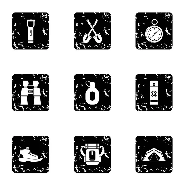 Hike icons set, grunge style — Stock Vector