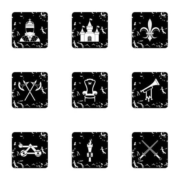Medieval armor icons set, grunge style — Stock Vector