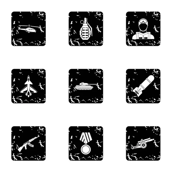 Military defense icons set, grunge style — Stock Vector