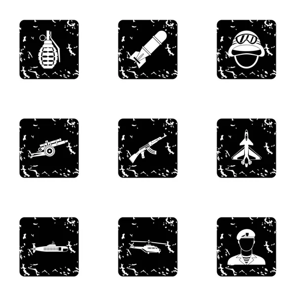 Conjunto de ícones de armas militares, estilo grunge —  Vetores de Stock