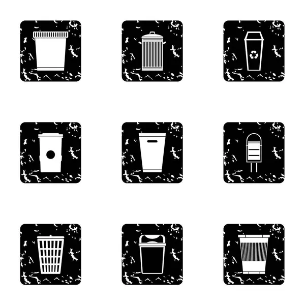 Waste rubbish icons set, grunge style — Stock Vector