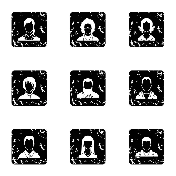 Avatar persone icone set, stile grunge — Vettoriale Stock