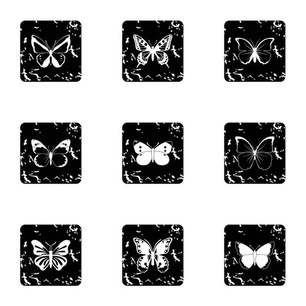 Набор иконок бабочек, гранж стиль — стоковый вектор