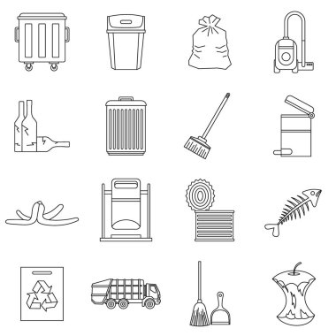 Çöp şey Icons set, anahat stili
