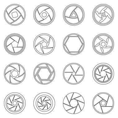 Fotoğraf diyafram Icons set, anahat stili