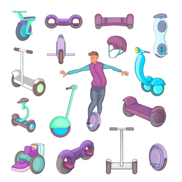 Auto equilibrio scooter iconos conjunto, estilo de dibujos animados — Vector de stock