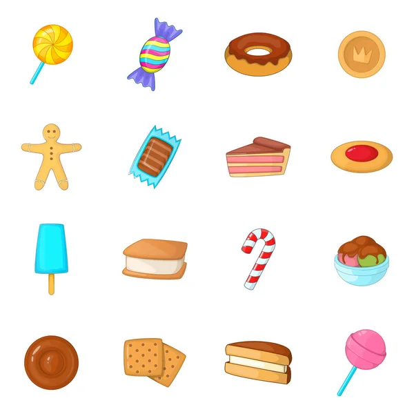 Verschiedene Süßigkeiten Icons Set, Cartoon-Stil — Stockvektor