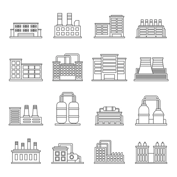 Набор иконок промышленных зданий, стиль набросков — стоковый вектор