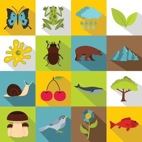 Conjunto de iconos de artículos de naturaleza, estilo plano — Vector de stock