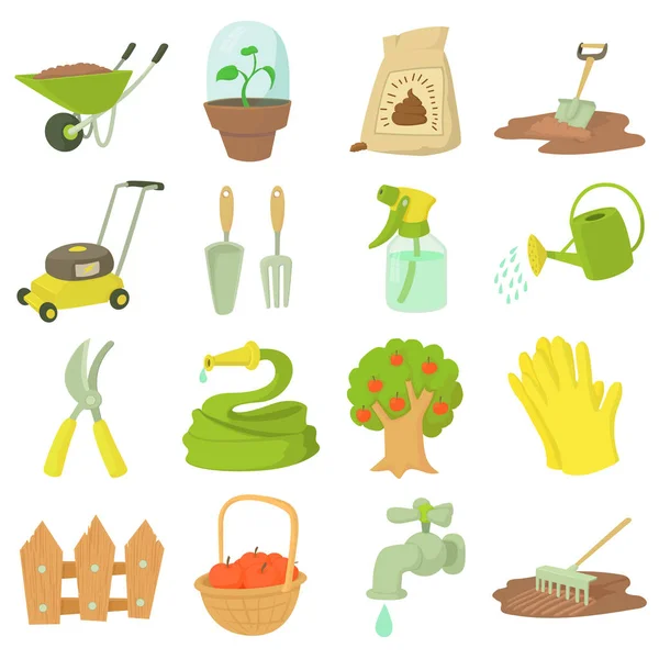 Gardener tools icons set, cartoon style — Stock Vector