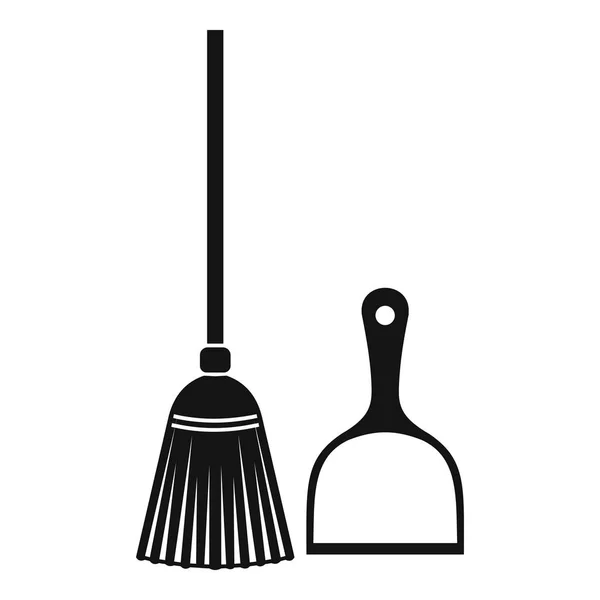 Ícone de vassoura e dustpan, estilo simples — Vetor de Stock